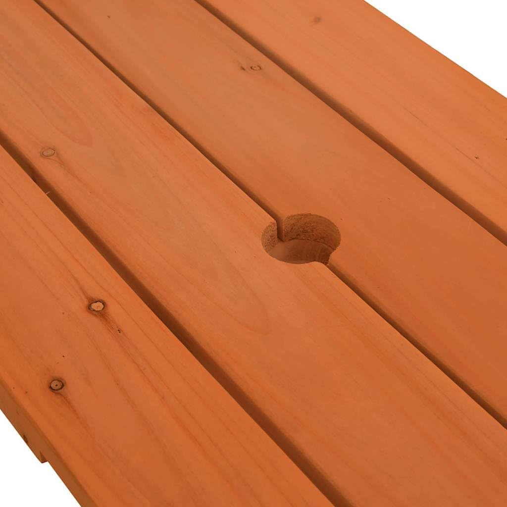 Tavolo da picnic per 4 bambini, in legno di abete massiccio con foro per ombrellone, stabile tavolo da giardino per terrazza e balcone, resistente alle intemperie, ideale per esterni e