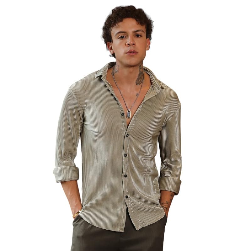 Image of CAHOOT Men's Hexagon-Lined Shirt | Casual Wear | Spread Collar | Long Sleeve | Button Closure | Shirt Crafted with Comfort Fit for Everyday Wear
