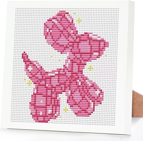 Image of Tiwabb Cross Stitch Kits for Adults Beginners,Pink Dog Cross Stitch Kits with Framed,Puppy Embroidery Kit for Beginners,Partial 11CT Cross-Stitch Arts and Crafts for Adults 7x7inch
