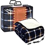 Riakrum 12v Heated Car Blanket Electric Blanket with 2 Heating Levels Car Cigarette Lighter Socket Storage Bag Washable for Truck SUV Rv Camping Winter Cold Weather, 58" x 43"(Navy Blue Plaid)