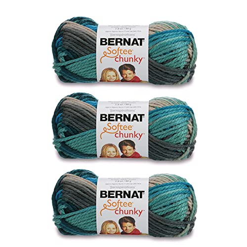 Image of Bernat Softee Chunky Deep Waters Yarn - 3 Pack of 80g /2.8oz - Acrylic - 6 Super Bulky - 77 Yards - Knitting /Crochet