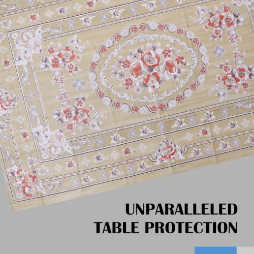 Image of Dakshya Industries Waterproof PVC Table Cover 60x90 Inch for Dining Table, Floral Printed Table Cloth, Washable Oilproof Table Protector, Plastic Cover for 6 Seater & 8 Seater Tables (Lemon)