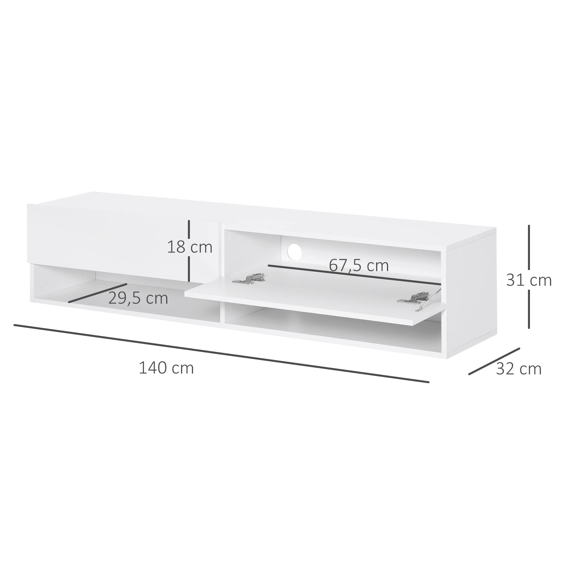 HOMCOM Mueble de TV Suspendido para 60" 140x32x31 cm Blanco