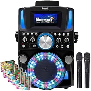 Groovebox Bluetooth CDG Karaoke Machine. Built in Screen & Disco Lights. Includes Songs & Microphones (Wireless Microphones + 1000 Songs)