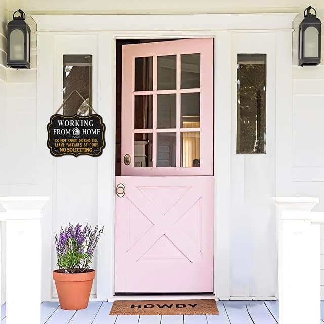Miniatura 6 de Letrero con texto en inglés "Working from Home" ("Do Not Knock or Ring Bell Leave Packages at Door No Soliciting") para puerta delantera, letrero de