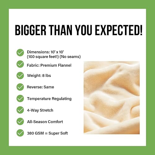 Miniatura 3 de Manta King de gran tamaño de 120 x 120 pulgadas, una manta gigante sin costuras de 10 x 10 pies para cama, sofá, viajes y campamento, manta suave