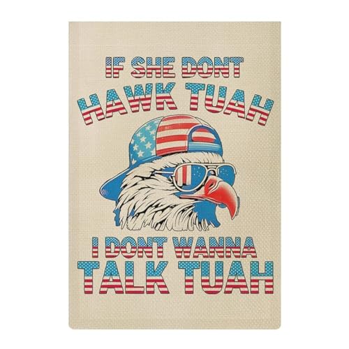 Bandera de jardín de Hawk Tuah de arpillera de doble cara de 12 x 18 pulgadas, impermeable y colores vivos, Hawk Tuah Spit On That Thang, decoración de interiores y exteriores para césped, hogar y