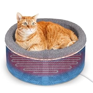 Heated Cat Beds for Indoor Cats Warming Cat Beds Super Soft Machine Washable Thermo Kitty Electric Heating Bed 19 Inches Round Blue