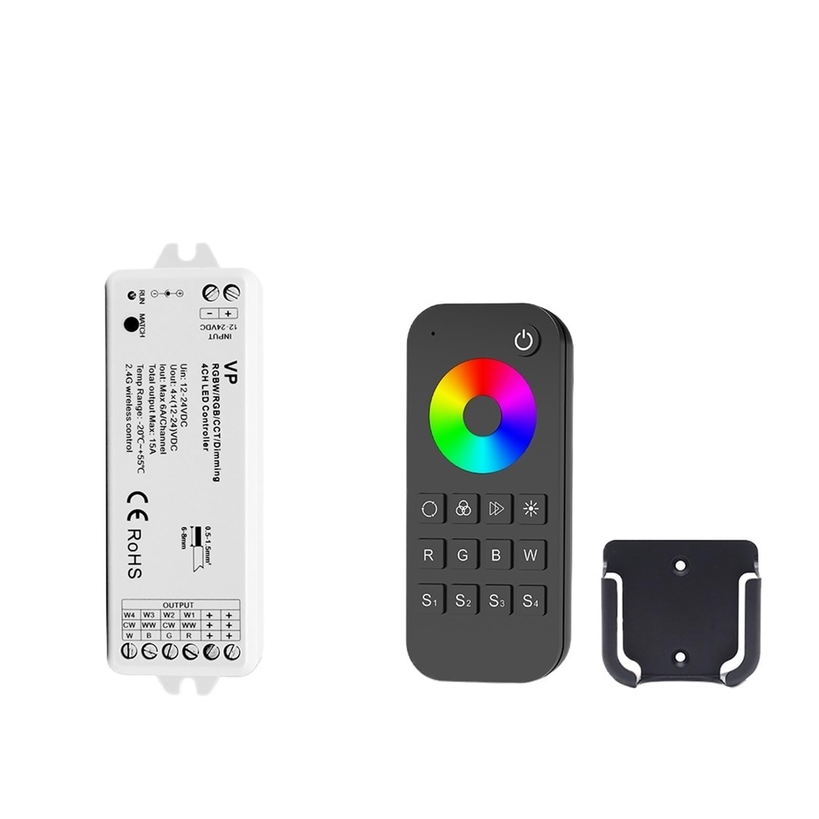 Controller RGB RGBW RF 12V 24V 15A 4 in 1 RGB RGBW LED Light Strip Controller Smart Wifi PWM 2.4G Telecomando touch wireless (Color : VP and RT4 Set-1Zone)