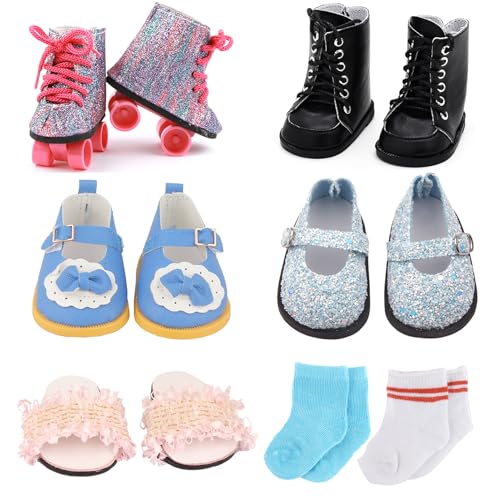 18 inch Doll Accessories 5 Pairs of Doll Shoes+2 Pairs of Socks Fits for 18in American Doll Accessories