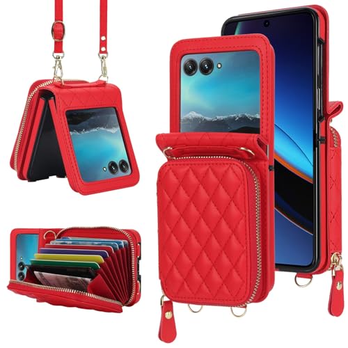 Étui portefeuille cuir Motorola Razr Ultra 2025 rouge porte-carte avec sangle