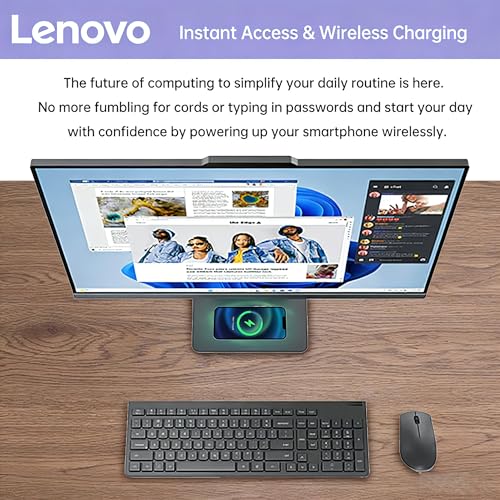 Image of Lenovo IdeaCentre 27 inch Touchscreen All-in-One Desktop | AMD Ryzen 5 8645HS, 32GB DDR5 RAM, 1TB SSD | FHD IPS Display, Wi-Fi 6, HDMI in /Out, Wireless Charging Base, Wireless KB&Mouse, Windows 11