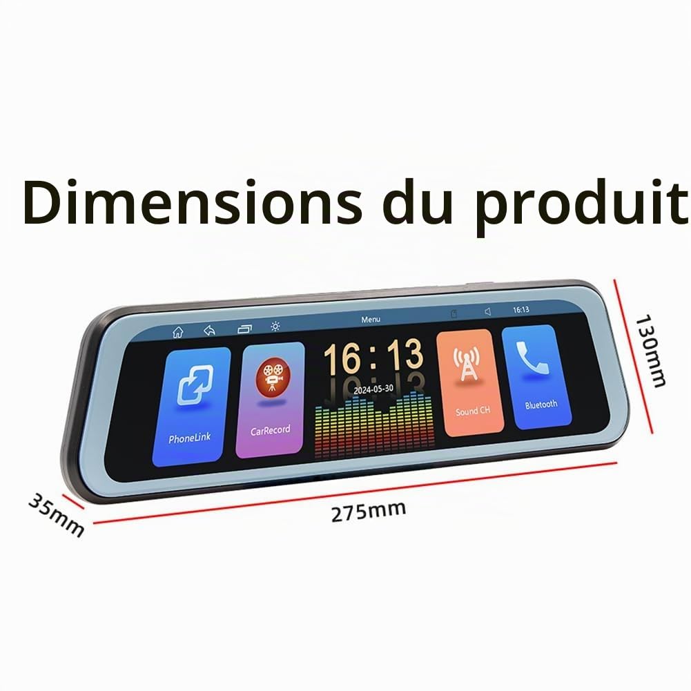 Écran Tactile de 9,36 Pouces sans CarPlay Car Stream Media Dashcam DVR Rétroviseur Caméra de Tableau de Bord Enregistreur Vision Nocturne