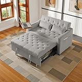 oaaktu 53-Inch Velvet Full Size Sleeper Sofa Couch with Pullout Bed,Convertible Pull Out with Golden Decorative Strip and Adjustable Backrest for Small Spaces,Apartment, Guest Room, RV (04Grey)