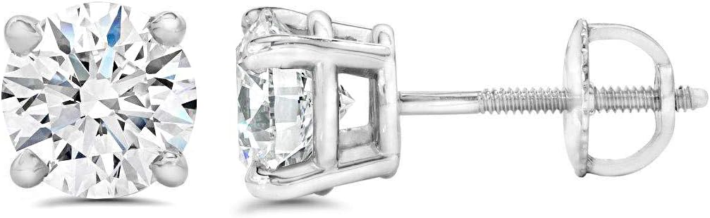 AGS Certified (Near Colorless VS1-VS2) 1/5ct TW to 2.00ct TW Natural Diamond Stud Earrings Set in 14K Gold with Screw