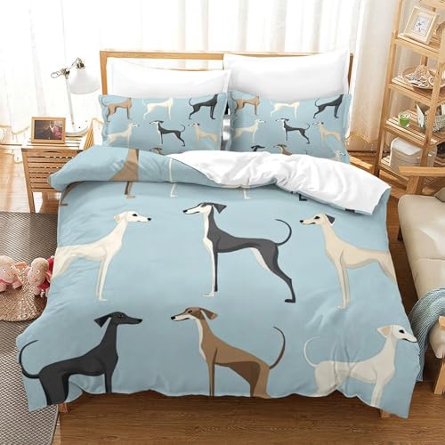 Housse de couette Lévriers 140x200cm en microfibre douce avec fermeture éclair