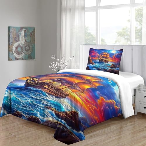 Housse de couette navire imprimée 3D microfibre lit simple ado avec fermeture éclair - 4