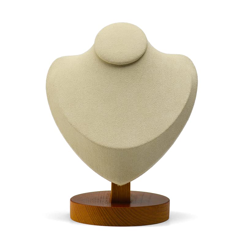 Oirlv Elegant Beige Necklace Display Bust Wooden Base with Ultra-Fibre Finish Necklace Stand for Home or Jewellery Shop