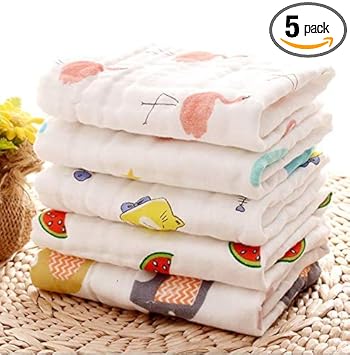 MOM CARE Muslin Cotton Face Towels For Newborn Baby Extra Soft Hankies Reusable Napkins For Infants Toddlers (Pack Of 5) White, 500 TC - image, photos