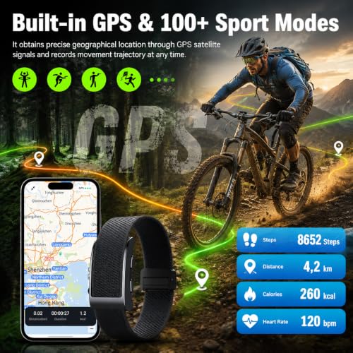 Yihou Screenless Fitness Tracker GPS Smart Bracelet Heart Rate Sleep Monitor Health Tracker Fall Detection SOS Call Pedometer Step Counter AI-Powered Activity Tracker Waterproof Nylon Wrist Band - Image 2