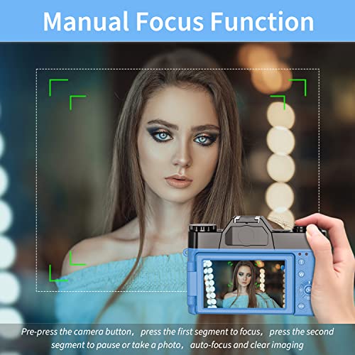 Digital Cameras for Photography 4K 48MP Vlogging Camera for YouTube with WiFi 16X Digital Zoom Manual Focus 52mm Wide-Angle Lens & Macro Lens, 32G Micro Card and 2 Batteries