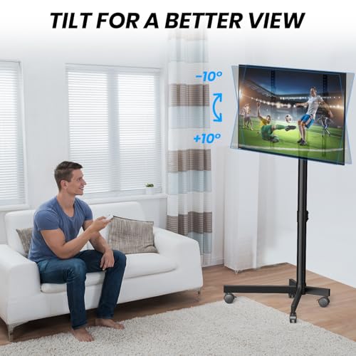 Mobile TV Cart Rolling TV Stand for 23-60 Inch LCD LED Flat Curved Screens up to 88 lbs - Height Adjustable Portable TV Stand on Wheels - Outdoor TV Stand Mount, Max VESA 400x400mm, Black - Thumbnail 6