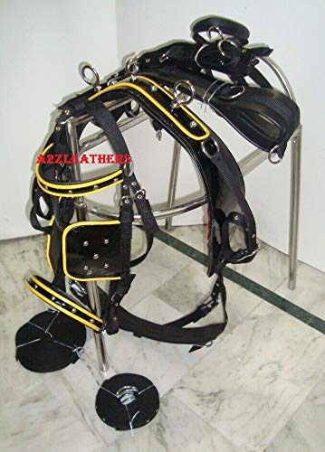Leather Ride Nylon Driving Harness for Single Horse with Diamonte Browband Yellow Patent