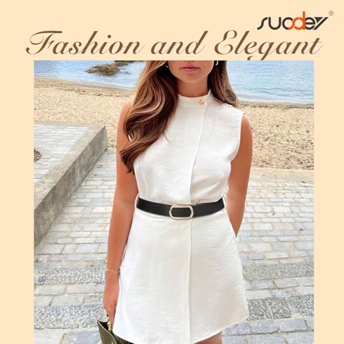 SUOSDEY Women Leather Ratchet Belt for Jeans Pants with Gold Automatic Sliding Buckle,Ladies Dress Belt,Width 1.2"4