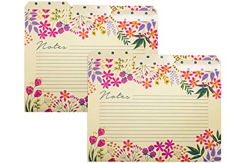 Thick Sturdy Reversible Decorative Floral Tabbed File Folders, Set of 6 Cute Colored Letter Size Organizers with Lined Notes Section, Wildflowers