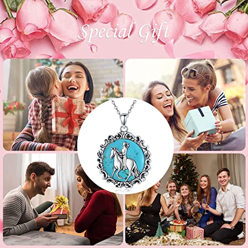 Bethza Horse Pendant Necklace For Teen Girls & Women Sterling Silver Natural Turquoise Necklaces Genuine Turquoise Pendant Jewelry Gifts For Mother Wife Girlfriend 18+2 Inch #TOP5