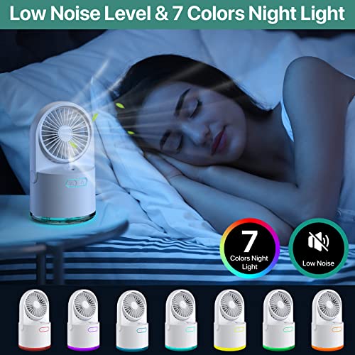 Cooling Fan Misting Fan For Bedroom - Portable Misting Fan With 300Ml Water Tank, Usb Rechargeable Desk Fan 3 Speed Wind Personal Fan, Small Mist Fan With 7 Colors Nightlight For Home, Office, Travel #TOP3