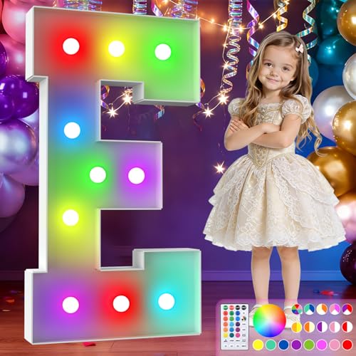 Image of 3FT Colorful Marquee Letters,18-Color Letter E with Remote Control Large Light Up Numbers Sign,Pre-Cut Foam Board Set for Party Decoration, Birthdays, Weddings, Graduations, Baby Anniversaries