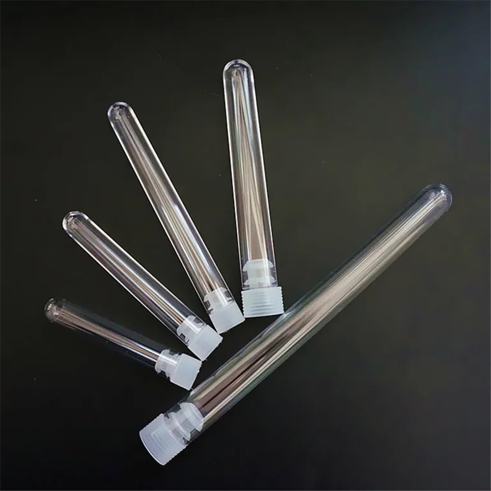 Equipos y suministros de laboratorio Lote de 50 tubos plástico transparentes con tapón blanco y fondo redondo