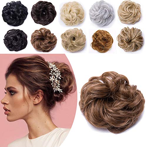 SEGO Elastico con Capelli Finti Chignon Extension Posticci Donna Hair Extensions Sintetiche Capelli Ricci Toupet senza Clip Crocchia per Coda Finta 40g - Castano Chiaro
