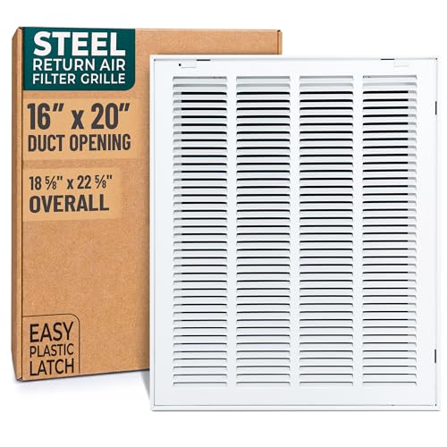 Fits 16x20 Duct Opening | Steel Return Air Filter Grille by Handua [Removable Door] for 1-inch Filters | Vent Cover Grill | White | Easy-to-Use Plastic Latches | Outer Dimensions: 18 5/8"W X 22 5/8"H