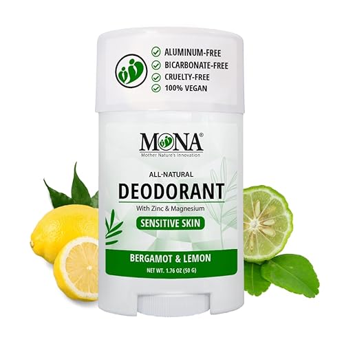 MONA BRANDS - Desodorante natural para mujeres y hombres  Para pieles sensibles  Sin aluminio ni bicarbonato de sodio  (BERGAMOT LIMON 1.76 Oz)