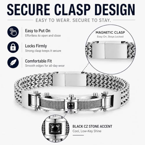 Stainless Steel Franco Chain Bracelet for Men with Cubic Zirconia Accent - image 4