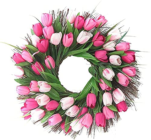 Couronne artificielle de tulipe rose déco murale suspendue et extérieur porte