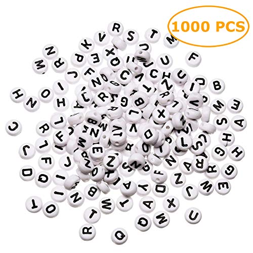 1000 PCS 4x7mm acrílico blanco redondo carta cuentas para pulseras y joyería, con hilo y bolsa