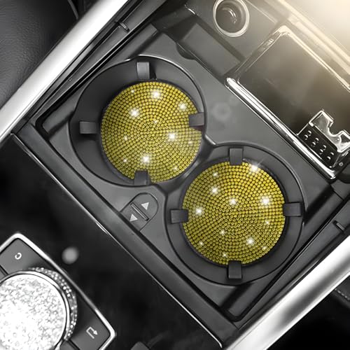 Image of Osilly Bling Car Cup Holder Coaster, Crystal Rhinestone Anti-Slip Insert Coasters, Universal 2.75 Inch Fashion Automotive Cup Mat, Car Interior Accessories Decor Gifts for Women (Yellow, 4PCS)