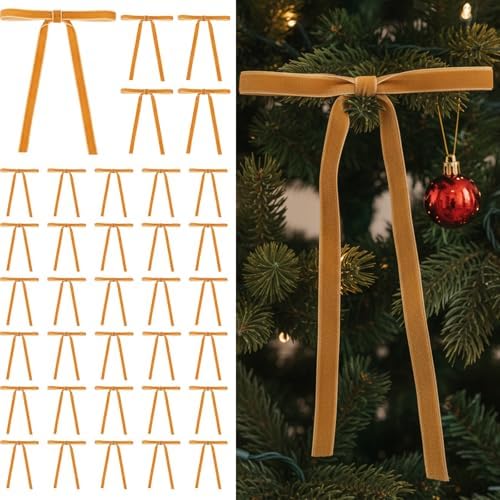 Amazon.com: Crossunx 36 Pcs Khaki Velvet Christmas Tree Bows Decor ...