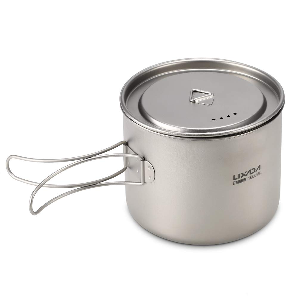 Camping Topf Titan, 1600ml Titantopf Ultraleicht tragbarer hängender Topf mit Deckel und faltbarem Griff Outdoor Camping Wandern Backpacking
