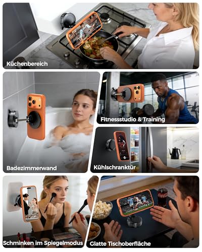 EGV Handyhalterung Auto Magnet – Upgraded Vakuum Saugnapf KFZ Magnethalterung, 360°Drehbar, Kompatibel mit MagSafe-Geräten, Autohalterung für iPhone & Alle Smartphones, Schwarz 3