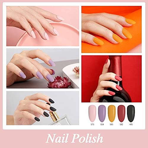 LACOMCHIR Nagellack Schnelltrocknend 8ml x 6PCS Atmungsaktiv Nagellack Set Veganer 5 Farben Matt & 2 in 1 Glänzend Base… – Bild 3