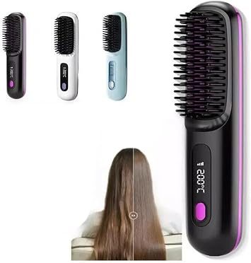 Go Brush Pro, Portable Straightener Brush GoBrush Pro, Rechargeable & Cordless Mini Hair Comb Black