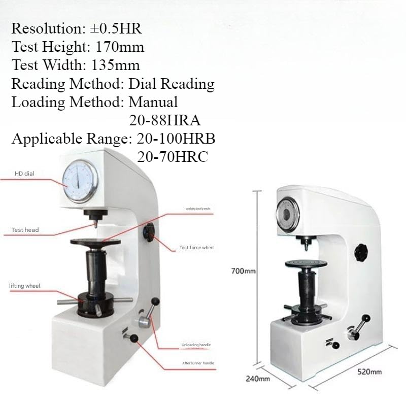 HR-150A is a Digital Rockwell Hardness Tester, an Electric high-Column Hardness Tester, Suitable for Measuring the Hardness of Metal Surfaces (Dual Handles)