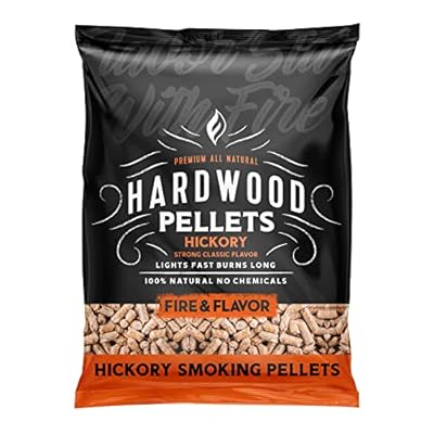 Fire & Flavor Premium All Natural Hardwood Pellets for Smokers and Pellet Grills - 100% Natural Hickory Wood Pellets for Smoking, BBQ, Roasting, and Baking - 20 Lb. Bag