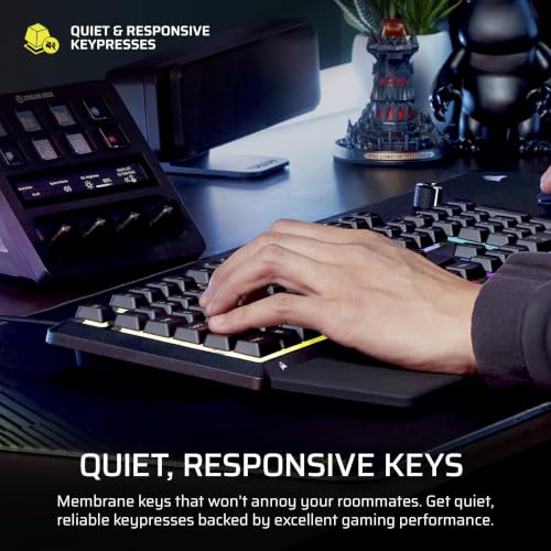 Corsair Skiff 100 Quiet RGB Wired Gaming Keyboard – US QWERTY – Black | IP53 Spill & Dust Resistant, Responsive Keys, Media Dial - image 7