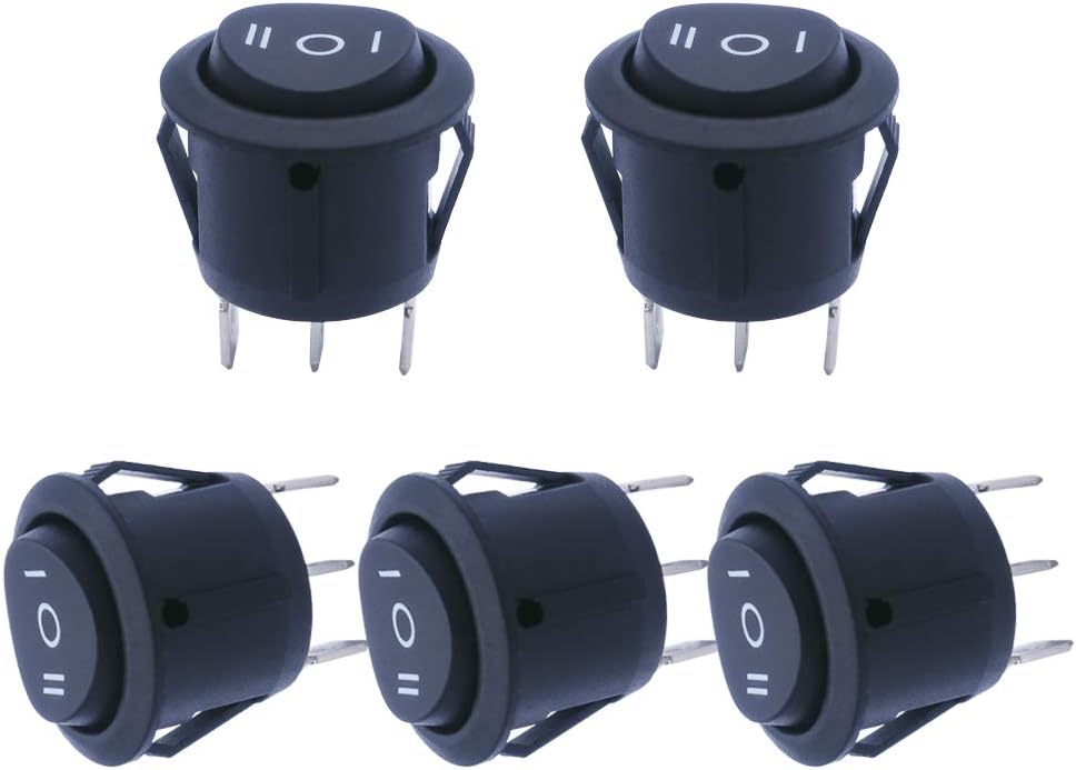 mxuteuk 5pcs Snap-in Round Momentary Rocker Switch Toggle Power SPDT (ON)-Off-(ON) Switch 3 Pin AC 250V 6A 125V 10A, Use for Car Auto Boat Household Appliances