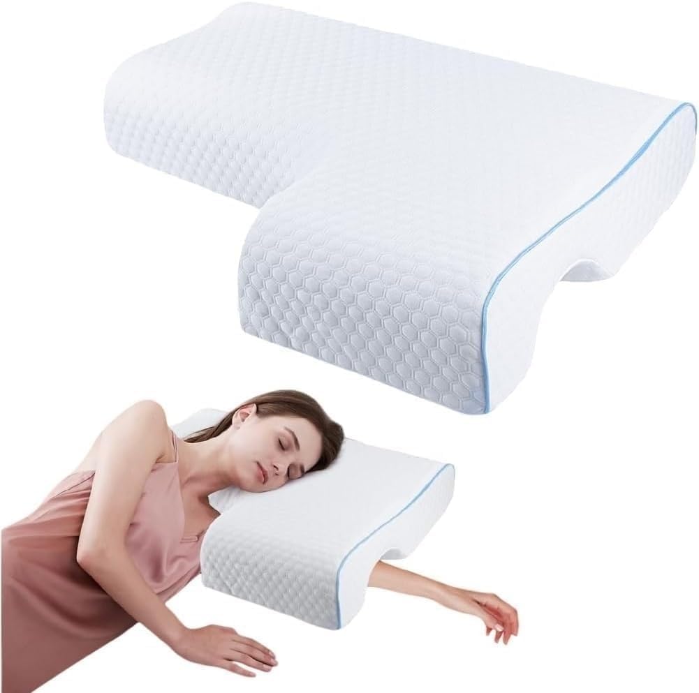 Memory Foam Cuddle Pillow for Couples, Side Sleeper Pillow with Arm Hole, Ergonomic Support for Head, Neck and Arm with Breathable Washable Pillowcase(Left)